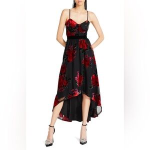 Betsey Johnson Strapless Red and Black Floral Dress